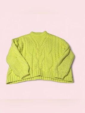 aerie Neon Lime Cable Crewneck Sweater